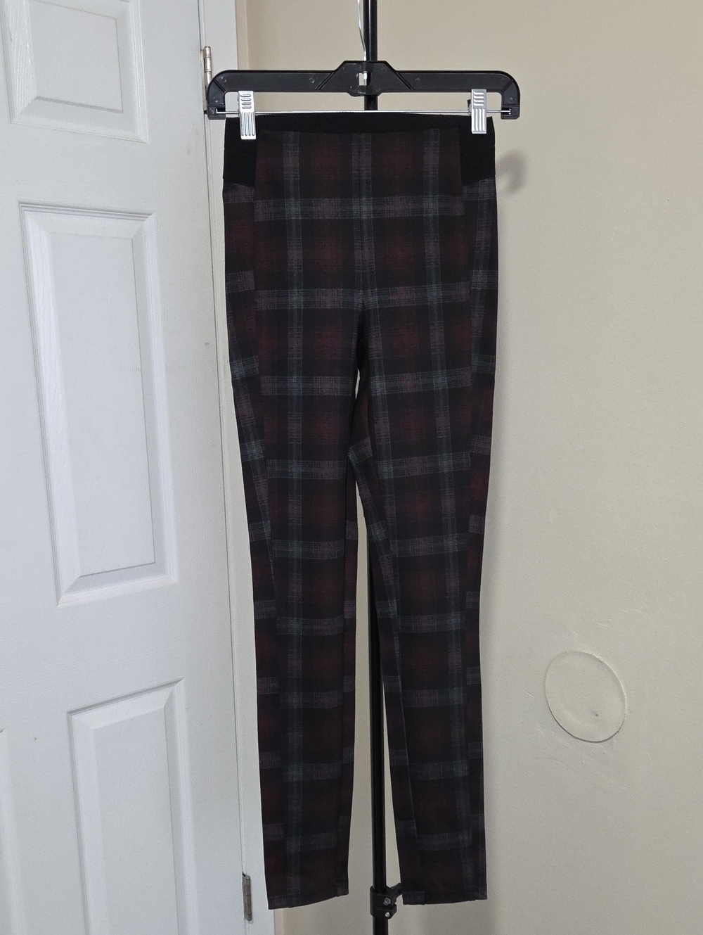 le chateau Burgundy and Gray Plaid Skinny Ponte Pants